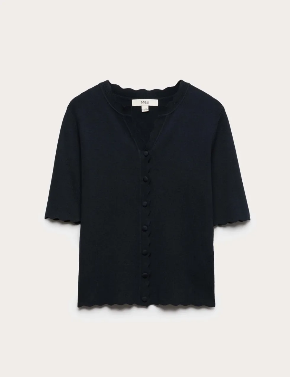 Ribbed Scallop Edge Slim Fit Cardigan