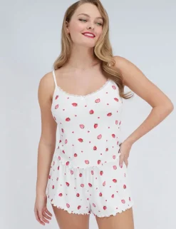 Ribbed Strawberry Print Shortie Set
