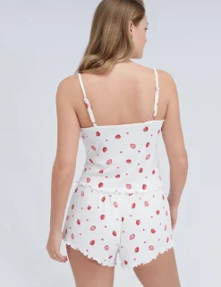Ribbed Strawberry Print Shortie Set