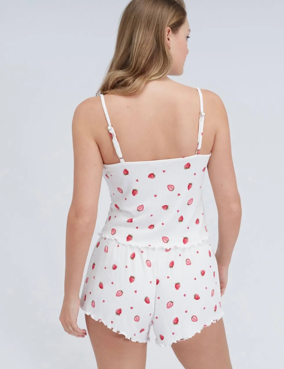 Ribbed Strawberry Print Shortie Set