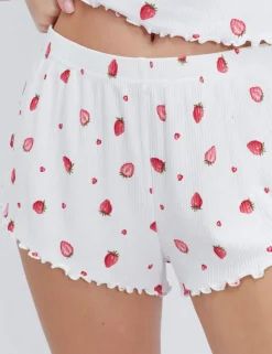 Ribbed Strawberry Print Shortie Set