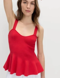 Ribbed Sweetheart Peplum Knitted Vest