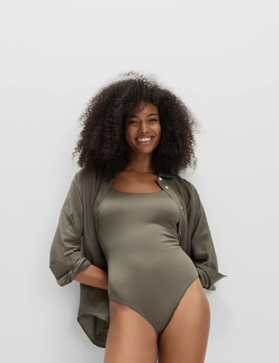 Ribbed Textured Scoop Neck Swimsuit