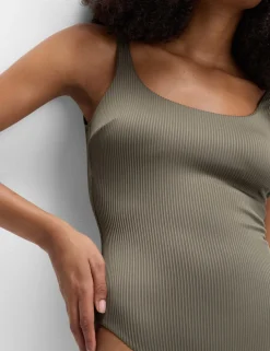 Ribbed Textured Scoop Neck Swimsuit