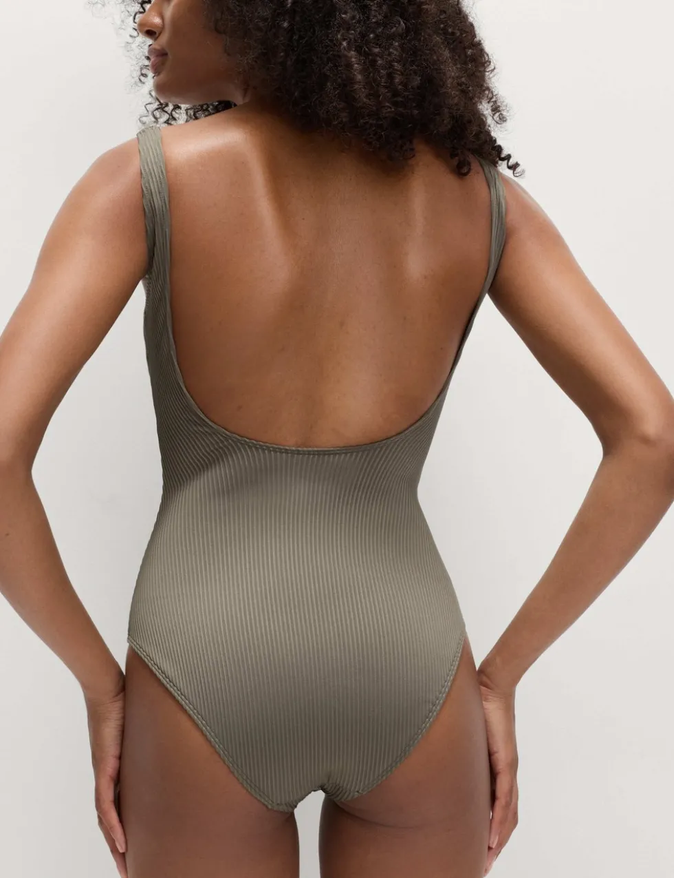 Ribbed Textured Scoop Neck Swimsuit