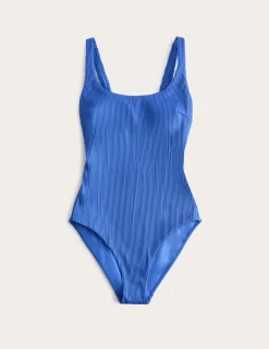 Ribbed Textured Scoop Neck Swimsuit