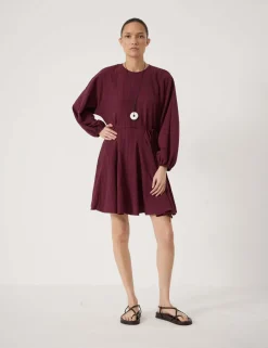 Round Neck Blouson Sleeve Mini Skater Dress