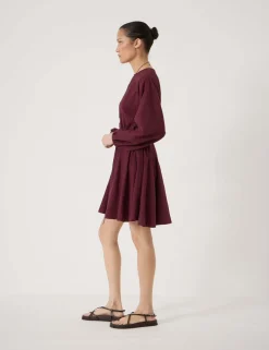Round Neck Blouson Sleeve Mini Skater Dress
