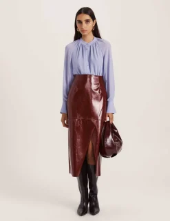 Round Neck Button Through Relaxed Blouse