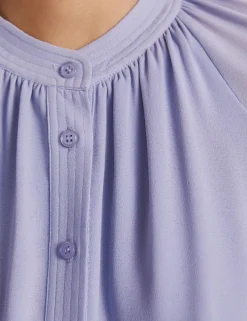Round Neck Button Through Relaxed Blouse