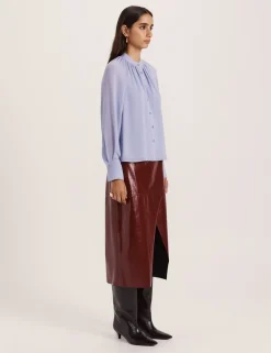 Round Neck Button Through Relaxed Blouse
