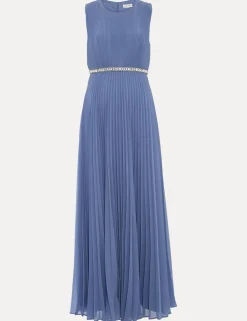 Round Neck Pleated Maxi Skater Dress