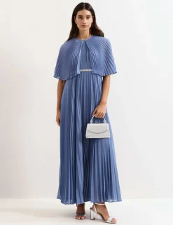 Round Neck Pleated Maxi Skater Dress