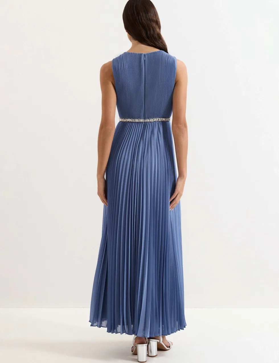 Round Neck Pleated Maxi Skater Dress