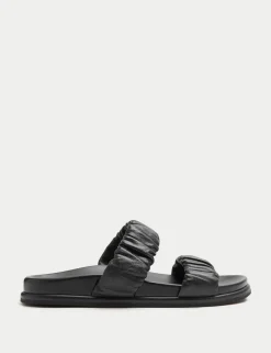 Ruched Leather Mule Footbed Sandals