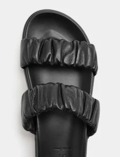 Ruched Leather Mule Footbed Sandals