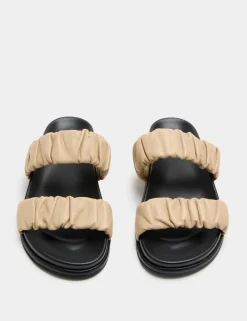 Ruched Leather Mule Footbed Sandals