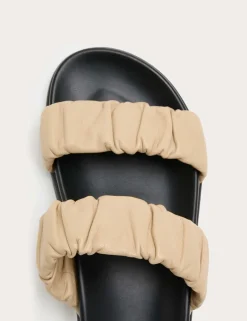 Ruched Leather Mule Footbed Sandals