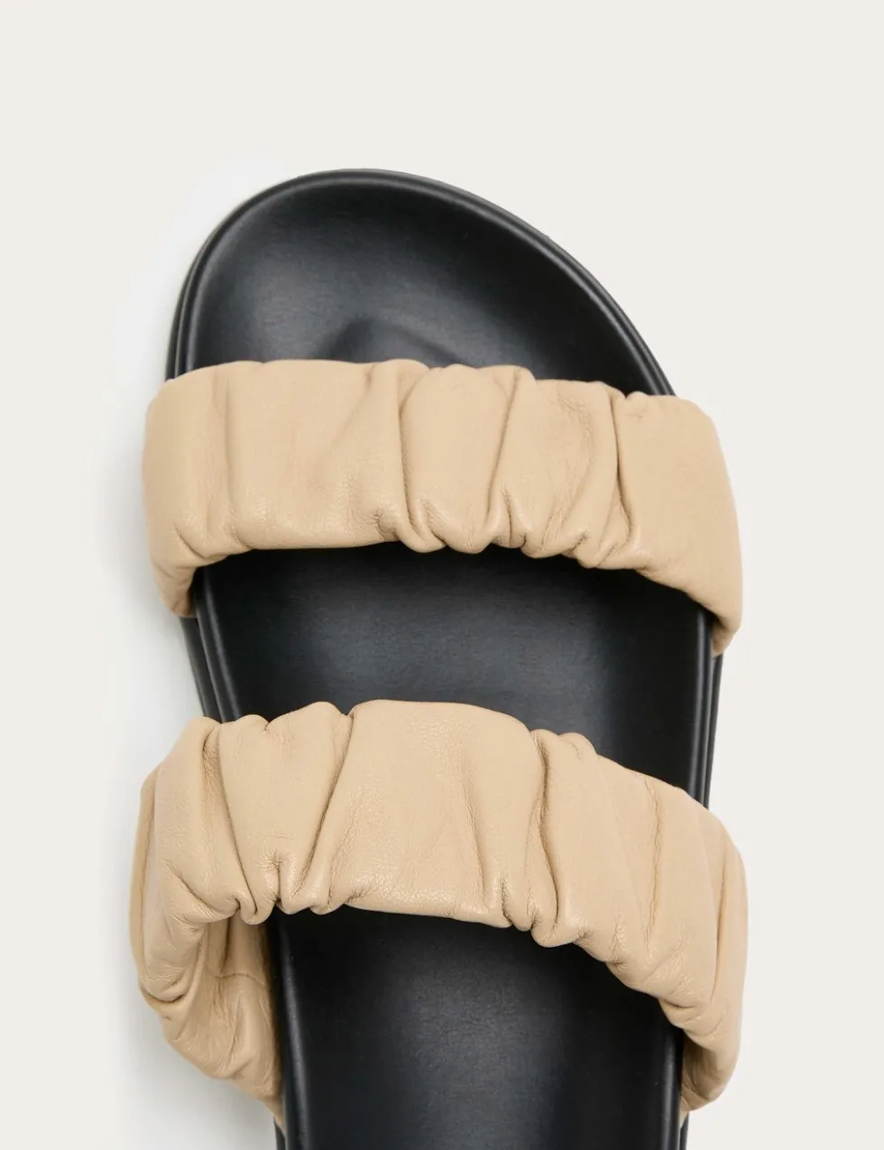 Ruched Leather Mule Footbed Sandals