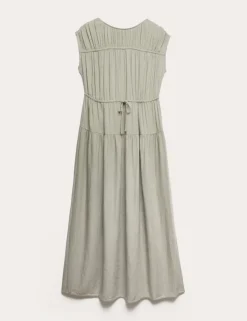 Ruched Maxi Waisted Dress with Linen