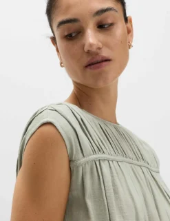 Ruched Maxi Waisted Dress with Linen
