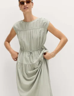 Ruched Maxi Waisted Dress with Linen