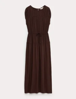 Ruched Maxi Waisted Dress with Linen
