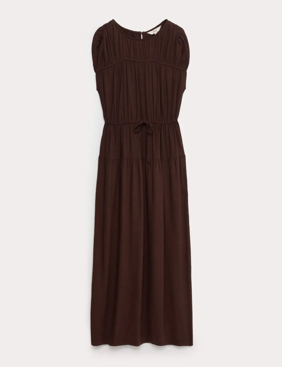 Ruched Maxi Waisted Dress with Linen