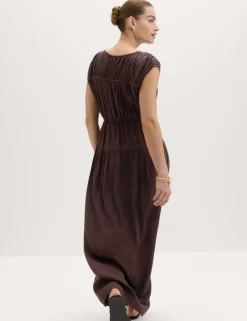 Ruched Maxi Waisted Dress with Linen