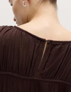 Ruched Maxi Waisted Dress with Linen