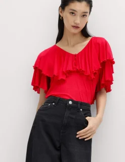 Ruffle Button Detail Relaxed Top