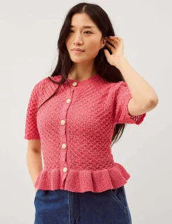Ruffle Knit Textured Button Front Cardigan