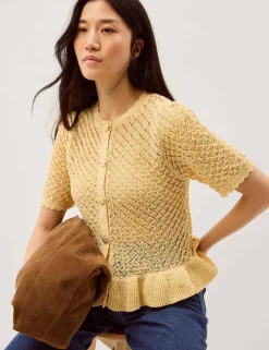 Ruffle Knit Textured Button Front Cardigan