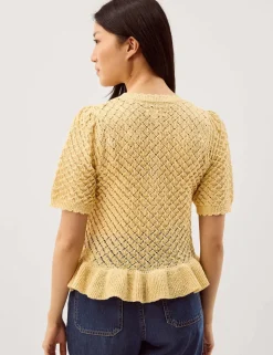 Ruffle Knit Textured Button Front Cardigan