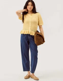 Ruffle Knit Textured Button Front Cardigan