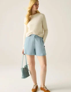 Sabelle Lyocell Blend Pleat Front Shorts
