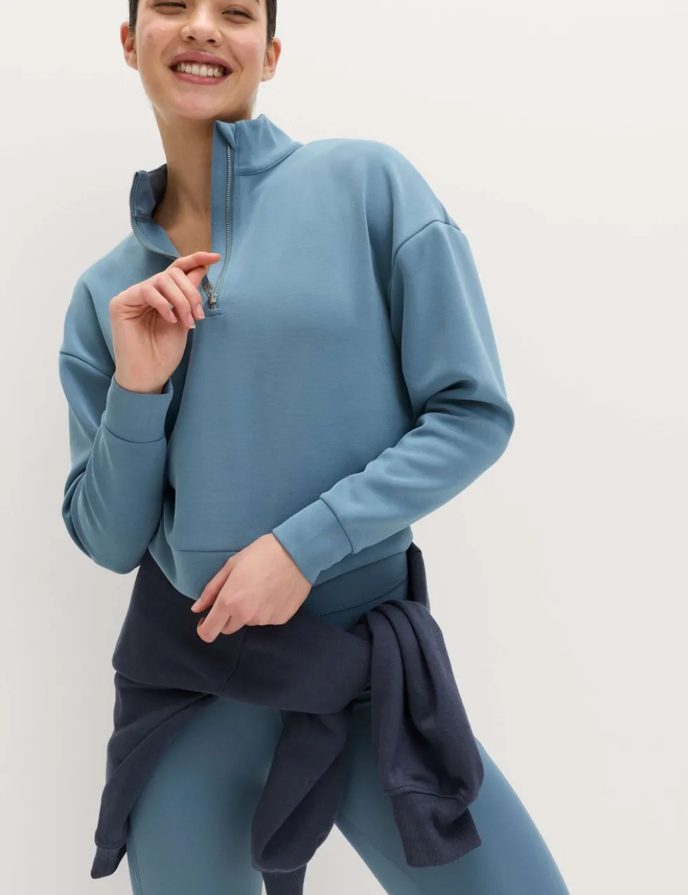 Sandwashed Funnel Neck Half Zip Sweatshirt