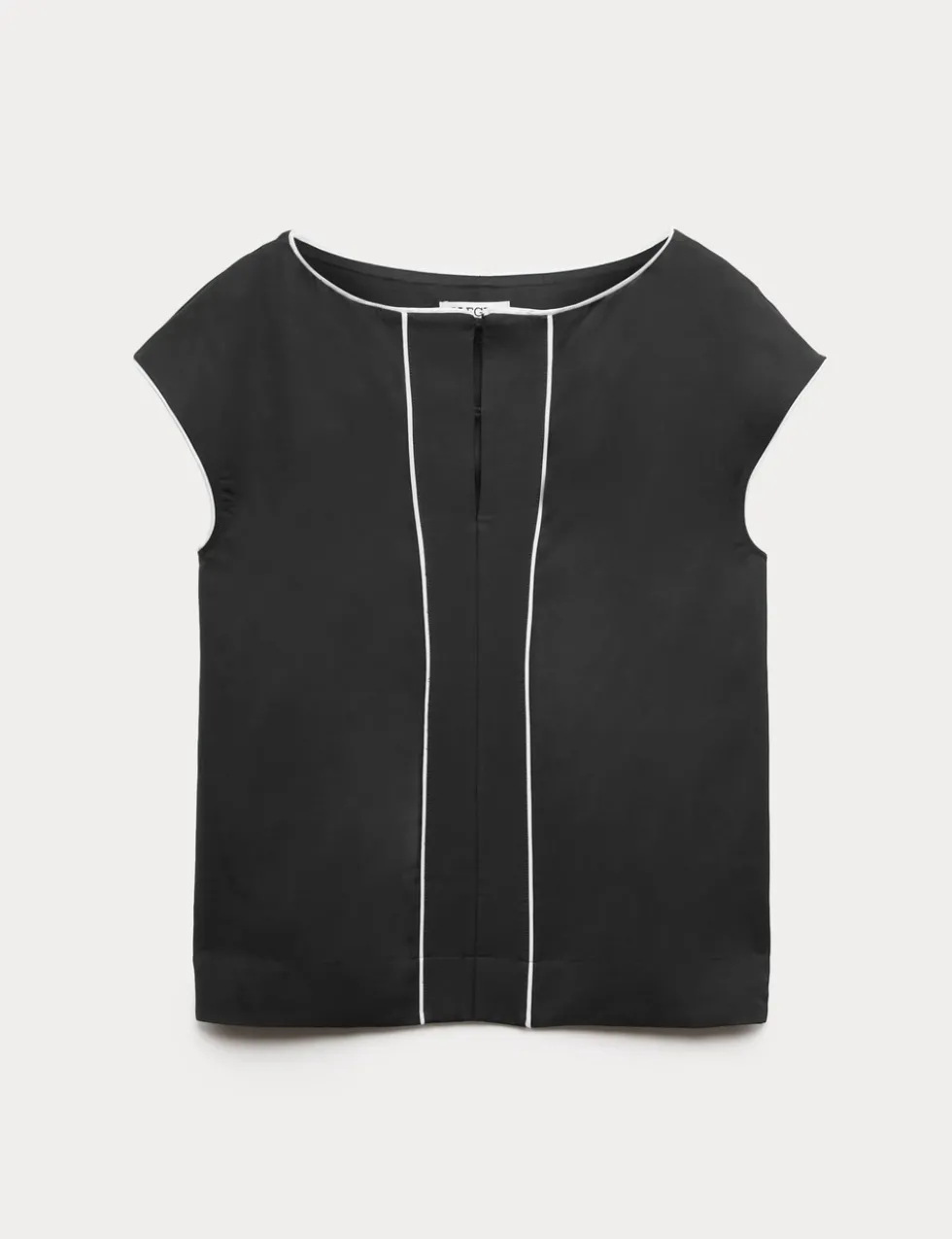 Satin Back Top Contrast Trim with Linen
