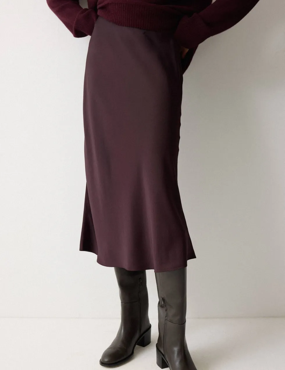 Satin Bias Midi Slip Skirt