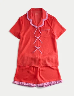Satin Bow Detail Pyjamas (3-16 Yrs)