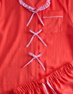 Satin Bow Detail Pyjamas (3-16 Yrs)