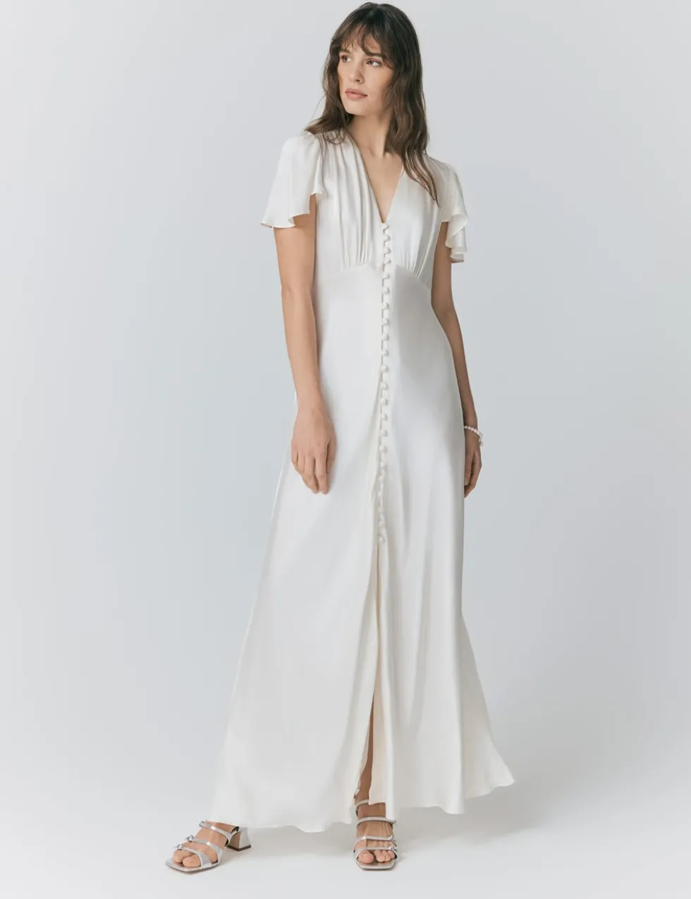 Satin Button Front Maxi Waisted Dress