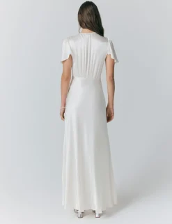 Satin Button Front Maxi Waisted Dress
