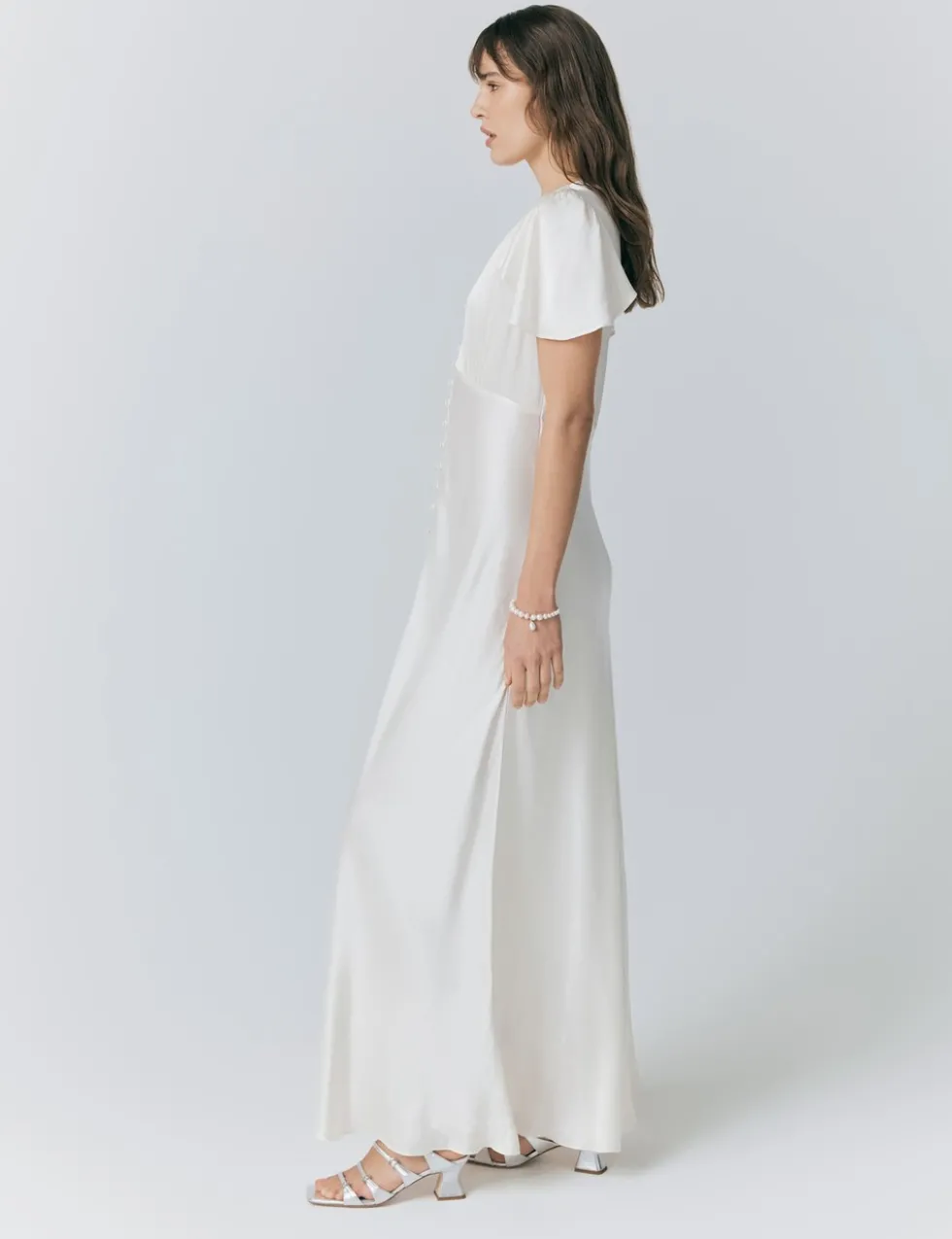 Satin Button Front Maxi Waisted Dress