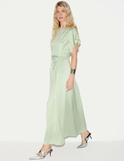 Satin Cap Sleeve Midaxi Waisted Dress