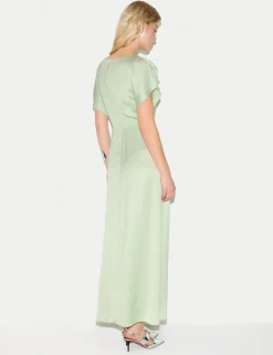 Satin Cap Sleeve Midaxi Waisted Dress