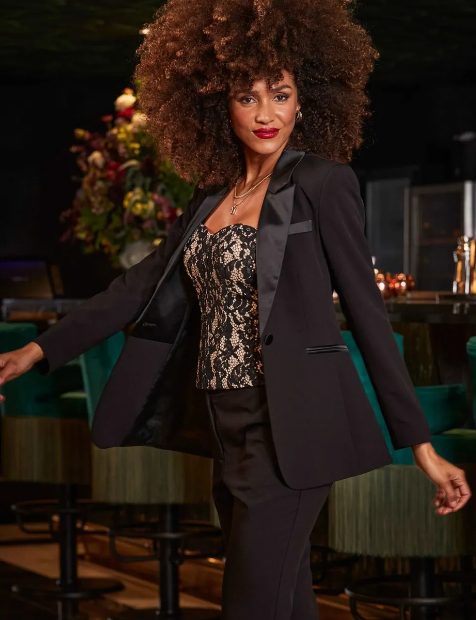 Satin Collar Single Breasted Tuxedo Blazer