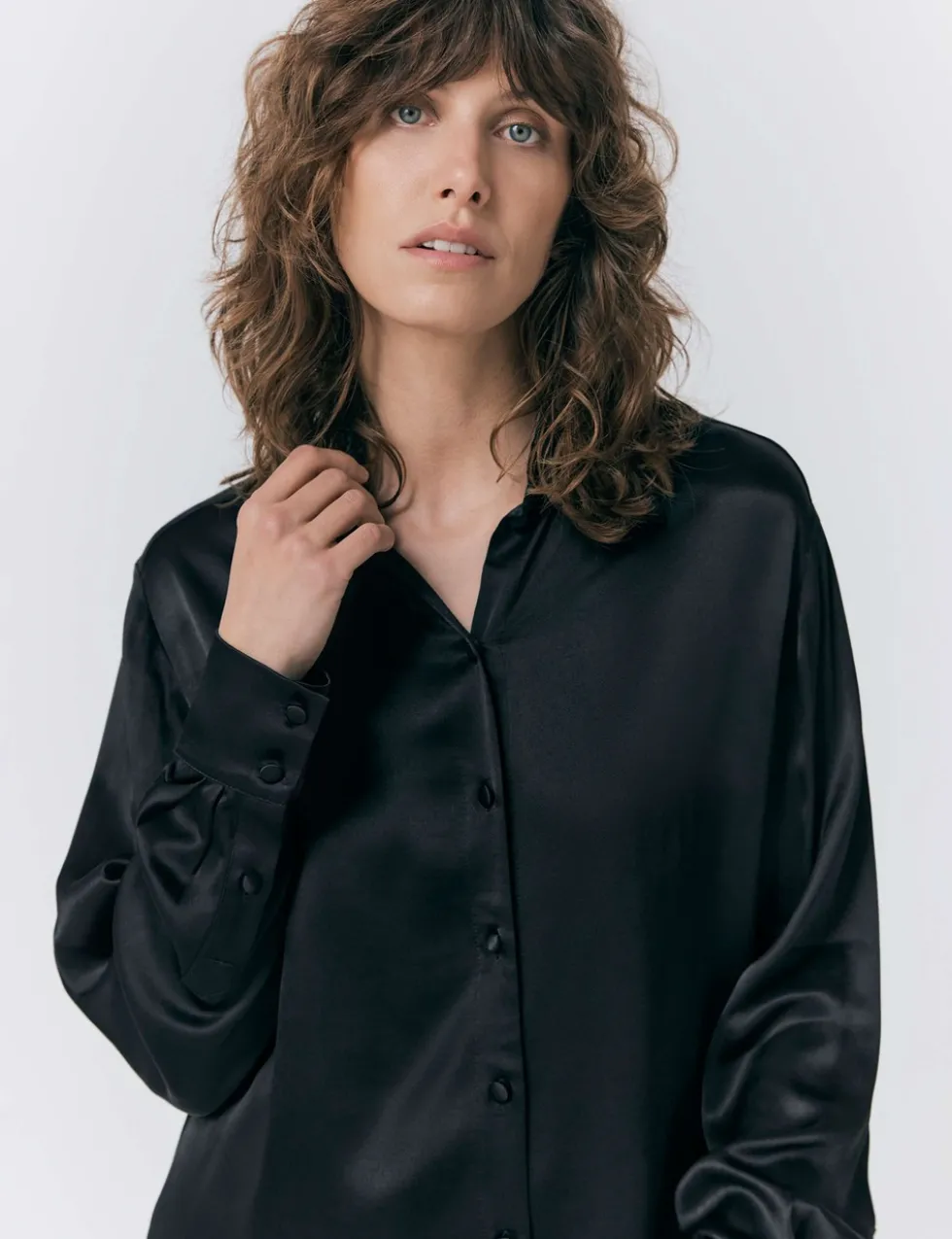 Satin Collared Button Through Shirt