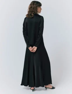 Satin Collarless Button Through Blouse