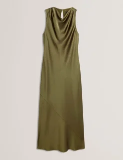 Satin Cowl Neck Midi Slip Dress